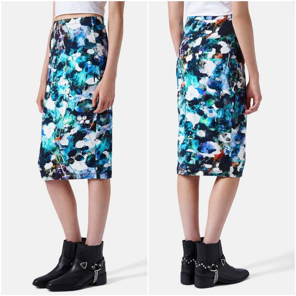 **3 for $15** Topshop Blue White "Bleach Out Floral Tube Skirt"
